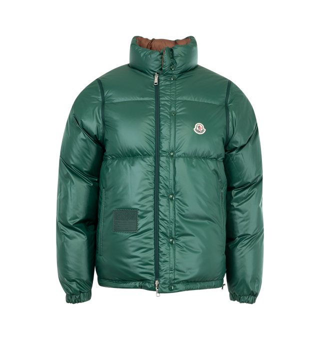 Image 5 of 6 - BROWN - MONCLER GRENOBLE Verone Convertible Down Puffer Jacket featuring reversible contrasting color, convertible to vest, front snap closure, stand collar, long zip-off sleeves with elastic cuffs, front welt pockets and drawcord-toggle hem. 100% nylon. Padding: 90% down, 10% feather.  