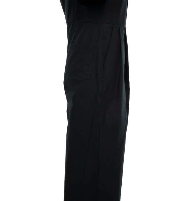 Image 3 of 4 - BLACK - ARMARIUM Roman Wide-Leg Jumpsuit featuring a rain shield back cutout and double-pleated front, point collar, concealed button front, short sleeves, side slip pockets, back patch pockets, wide legs and full length. 100% cotton. Made in Italy. 
