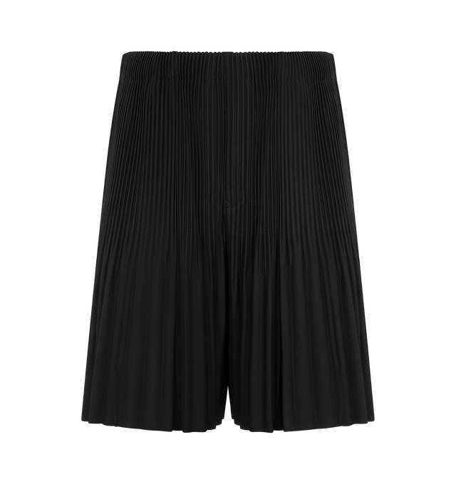Image 1 of 3 - BLACK - Issey Miyake Men's shorts designed for portability and lightweight comfort, with the quick-drying properties unique to polyester. Featuring elastic drawstring waist, pockets on both sides and button-fly design. 100% Polyester. Made In Japan. 