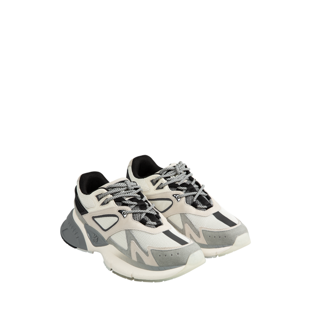 Image 2 of 5 - GREY - AMIRI MA Runner Sneakers featuring breathable mesh fabric with leather overlays, flat heel, branded reinforced round toe, lace-up vamp, tubular laces, raised MA logo on the tongue, backstay, and side, padded tongue and collar, raised logo on the heel and rubber outsole. 