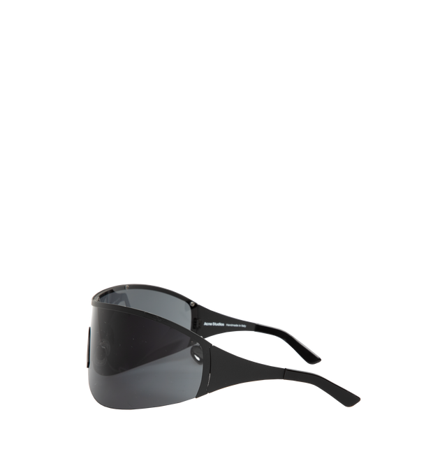 Image 3 of 3 - BLACK - ACNE STUDIOS Metal Frame Sunglasses featuring shield sunglasses detailed with metal frames, a heart-shaped charm on the side and an engraved Acne Studios logo. Measurements: 9 cm; 22 cm; 6 cm. Frame: 100% stainless steel. Lens: 100% polycarbonate. 