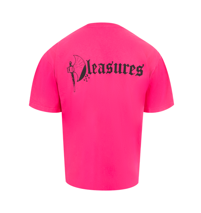 Image 2 of 2 - PINK - Pleasures Axed T-Shirt has a crew neck and screen printed artwork. 100% cotton. Made in USA.  