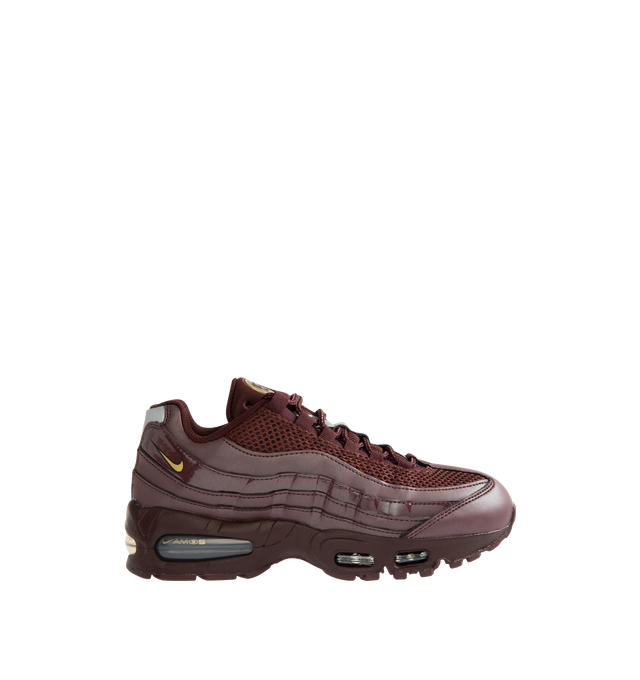 Image 1 of 5 - RED - NIKE Air Max 95 Big Bubble Sneaker featuring upper that mixes synthetic leather and textiles for a layered look, visible Max Air cushioning, flex grooves in the midsole and outsole, foam midsole and rubber outsole. 