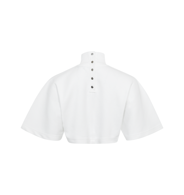 Image 2 of 2 - WHITE - ALAIA High-Neck Cropped T-Shirt featuring high turtleneck with button closure at the back, short sleeves, cropped at the midriff and boxy fit. 100% cotton. Made in Italy. 