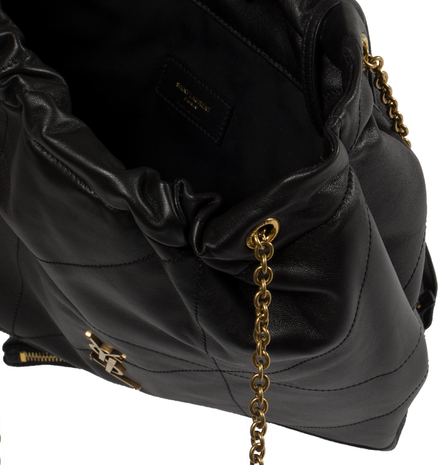Image 3 of 3 - BLACK - SAINT LAURENT Jamie 4.3 Pochon Bag featuring drawstring chain, removable zip pouch, magnetic closure and cotton lining. 15" X 13" X 0.8". Lambskin. Made in Italy.  