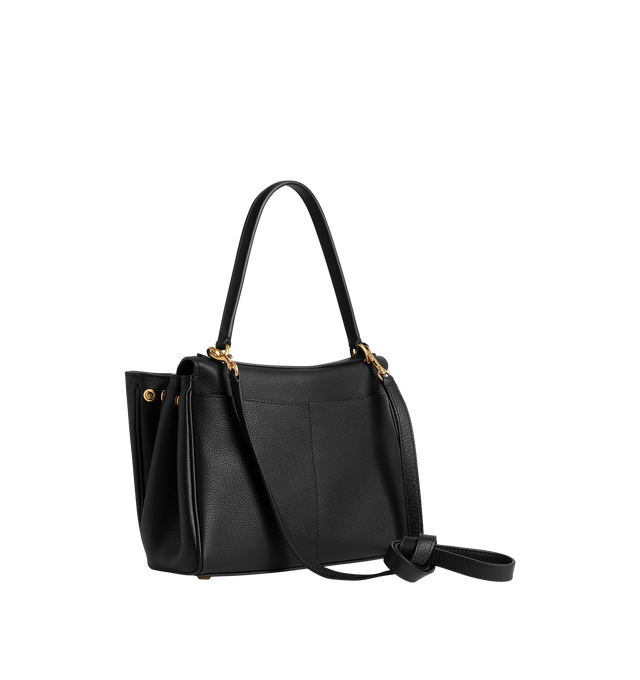 Image 2 of 4 - BLACK - BALENCIAGA Rodeo Handbag Small featuring smooth calfskin, one handle, removable shoulder strap, removable cloche cls with two split rings, aged-gold hardware, turn lock closure, wide front pocket, 1 main compartment, 1 inner zipped pocket, 2 flat pockets at back, side snaps, 4 brass feet and nappa lambskin lining. Calfskin. Made in Italy. 