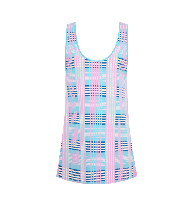 Image 1 of 2 - BLUE - Marni Sleeveless A-line dress crafted from sleek stretch techno-viscose fabric. Compact jacquard checked weave in five colours. Regular fit with round neck. Made in Italy. 80% Viscose-Rayon Knit 16% Polyester Knit 3% Polyamide Knit 1% Elastan Knit. 