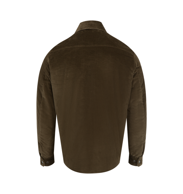 Image 2 of 3 - BROWN - MONCLER Ambroisie Corduroy Down Shirt Jacket featuring polyester lining, down-filled, collar with flannel lining, zipper and snap button closure, zipped pockets, chest pockets with snap button closure and adjustable cuffs. 100% cotton. Lining: 100% polyester. Padding: 90% down, 10% feather. Made in Romania. 