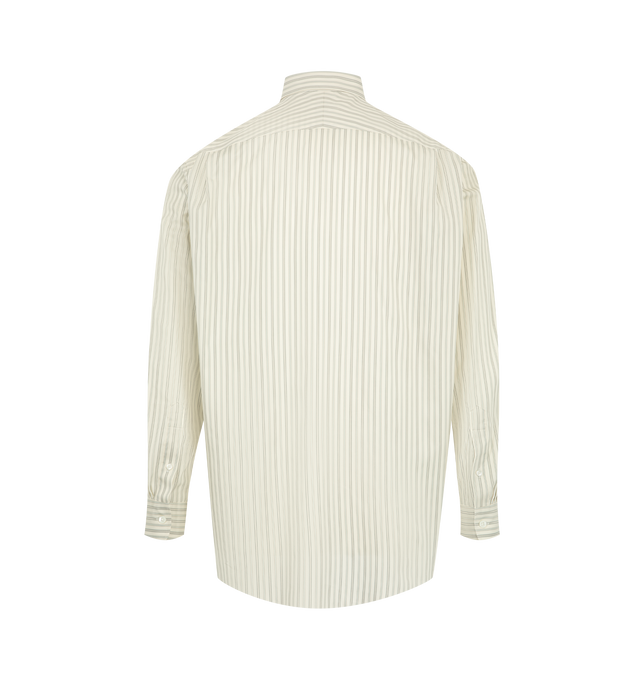 Image 2 of 2 - NEUTRAL - Auralee Men's Cotton Silk Stripe Shirt is crafted from a densely woven blend of finely spun Egyptian Giza cotton and silk. The delicate striped design combines the natural suppleness of extra-long-staple cotton with the smooth hand of silk and is cut in a relaxed fit. Main Material: 73% Cotton, 27% Silk. 