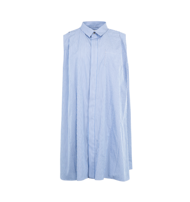 Image 3 of 3 - NAVY - SACAI Poplin x Cotton Knit Dress featuring relaxed fit, knee length, mixed material, knit overlay and cotton poplin underlay. 100% cotton. 