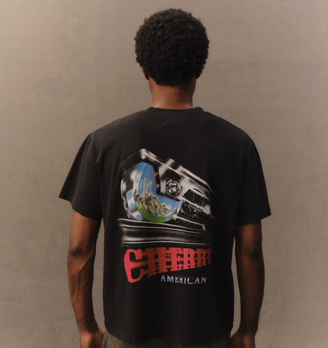 Image 7 of 7 - BLACK - Cherry LA Men's Railroad Boxy Pocket T-Shirt is crafted from cotton and features a boxy-fit silhouette with a classic crew neckline and chest pocket. Designed with screen-printed artwork at the chest pocket and back, this everyday essential combines relaxed proportions with vintage-inspired graphic styling. Main Material: Cotton. Made in Los Angeles, California. 