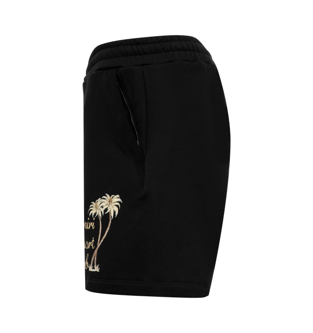 Image 3 of 3 - BLACK - AMIRI Twisted Palms Shorts featuring logo print to the side, logo patch to the rear, elasticated drawstring waistband, two diagonal pockets to the sides, rear patch pocket and pull-on style. 100% cotton.  