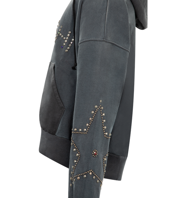 Image 3 of 3 - BLACK - SATOSHI NAKAMOTO Star Studded Afterhood Hoodie featuring strudded logo, drawstring hood, kangaroo pocket and ribbed hem and cuffs. 100% cotton. 