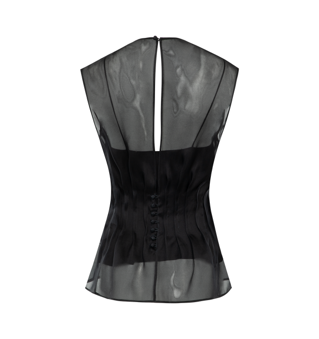 Image 2 of 2 - BLACK - KHAITE Westin Top featuring sleeveless top in shantung organza, shaped by irregular darts, released at top and bottom, covered buttons and grosgrain guard and includes slip. 100% silk. 