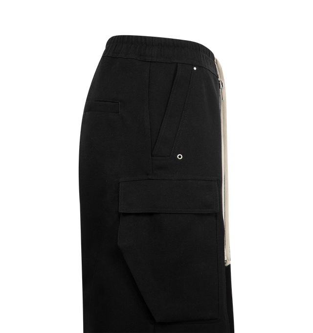 Image 3 of 3 - BLACK - RICK OWENS Cargobelas Pants featuring wide-leg, drawstring at elasticized waistband, four-pocket styling, exposed zip fly, rivets, grommets, and press-stud hardware at front, dropped inseam and silver-tone hardware. Made in Italy. 
