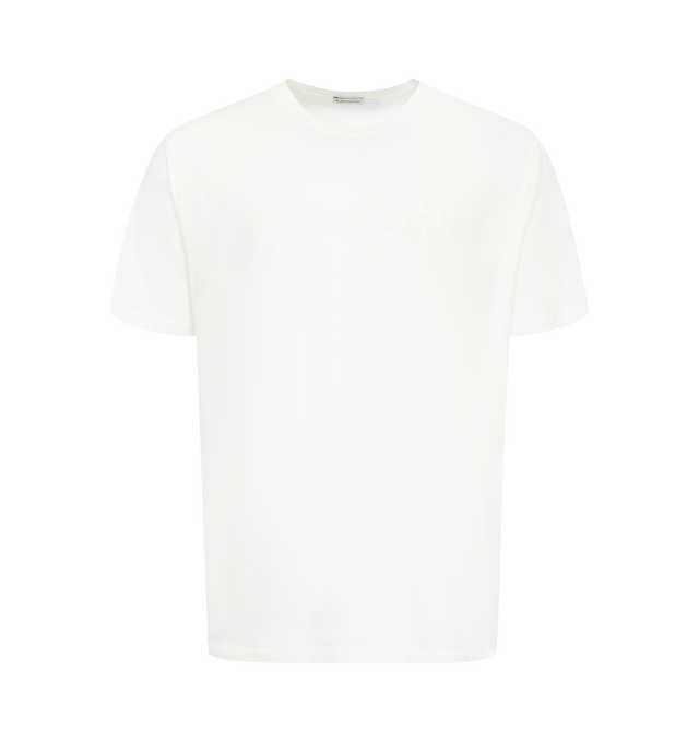 Image 1 of 2 - WHITE - MONCLER Logo T-Shirt featuring crew neck, short sleeves and tonal logo on front. 100% cotton.  