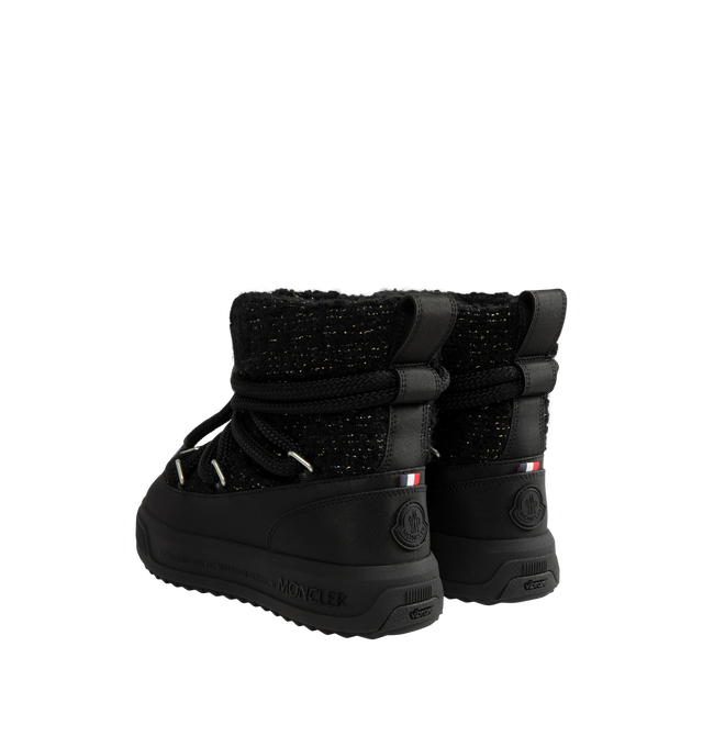 Image 3 of 4 - BLACK - Moncler Women's Altive Mid Snow Boots are crafted from a wool-blend boucl upper woven with subtle metallic gold threads and feature a mid-height snow boot silhouette, a round toe, and a wraparound drawstring closure. Designed for cold-weather performance, this style is equipped with an EVA midsole, a Vibram Megagrip outsole for enhanced traction and durability, and an OrthoLite insole for lasting comfort. A pull tab at the back and nylon lining complete the functional design. Main Mat 