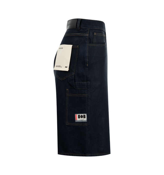 Image 3 of 7 - NAVY - NAHMIAS X HIRSHLEIFERS Indigo Baggy Carpenter Shorts featuring 5-pocket style, baggy fit and Nahmias button closure. 100% cotton. 