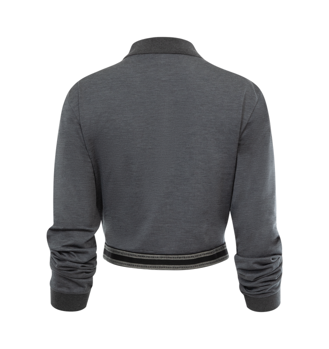 Image 2 of 2 - GREY - LOEWE Long Sleeve Cropped Polo featuring lightweight silk cotton piqu, regular fit, cropped length, polo collar, long sleeves, ribbed collar and cuffs and LOEWE jacquard elasticated waistband. Silk/Cotton. Made in Portugal. 