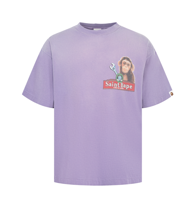 Image 1 of 2 - PURPLE - The Saint Michael x BAPE collaboration features the BAPE 'House' Short-Sleeve T-Shirt with a front & back graphic on a vintage-processed cotton material. 