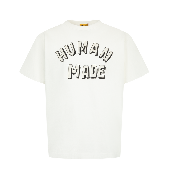 Image 1 of 2 - WHITE - Human Made Men's Graphic T-Shirt is crafted from dry-feel cotton and features a logo print at the front and a hand-painted style tiger graphic at the back. Designed with a binder crewneck, short sleeves, and a clean black finish, this graphic tee. 
