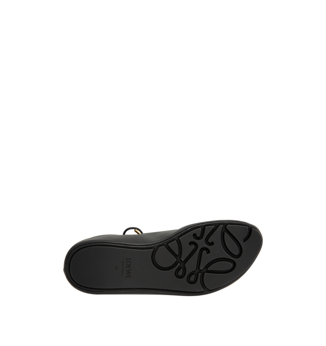 Image 4 of 5 - BLACK - Loewe Womens Nappa Calf Lace-Up Shoes are crafted from nappa calfskin. Features a lace-up closure, extra padding, asymmetric toe shape, tonal laces with metallic tips, metallic Pebble with engraved Anagram detail on the bottom lace, lambskin lining, printed LOEWE insole, and injected rubber outsole with cut-out Anagram signature. Main Material: Nappa Calf. Made in Italy. 