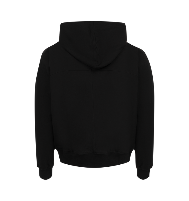 Image 2 of 2 - BLACK - Rick Owens Windbreaker Loose Fit Sweatshirt featuring drawstring hood,  long sleeves, signature hanging laces, zip fastening on the front, stud detail on the front,  2 side pockets, ribbed hem and cuffs and silver colored metalware.100% CottonMade in Italy 