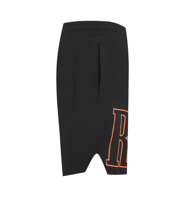 Image 3 of 3 - BLACK - Rhude Mens Nylon Shorts are crafted from premium washed nylon. Feature logo print across the front legs, twin pockets, and extended drawstrings. Main Material: 100% Nylon. Made in the USA.  