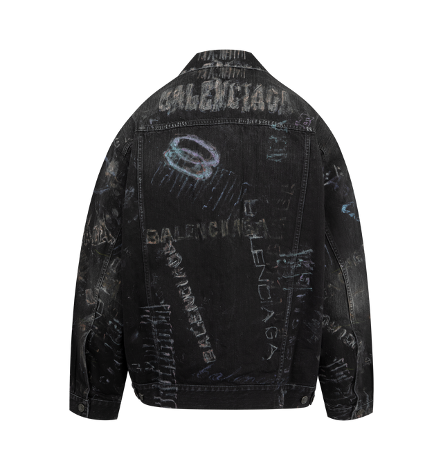 Image 2 of 3 - BLACK - BALENCIAGA Oversized Jacket in washed crayon allover cotton denim featuring 7 button front, 2 buttoned pockets at chest, 2 slash pockets, buttoned cuffs, adjustable buttoning at waist and Balenciaga engraved flex buttons. 100% cotton. Made in Italy. 