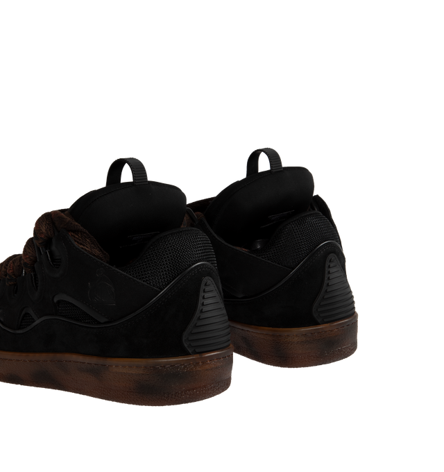 Image 2 of 5 - BROWN - LANVIN Curb Sneakers featuring tortoise effect sole, round toe, front lace-up fastening, oversize tongue, logo patch at the tongue and flat rubber sole. Sole: 100% rubber. 