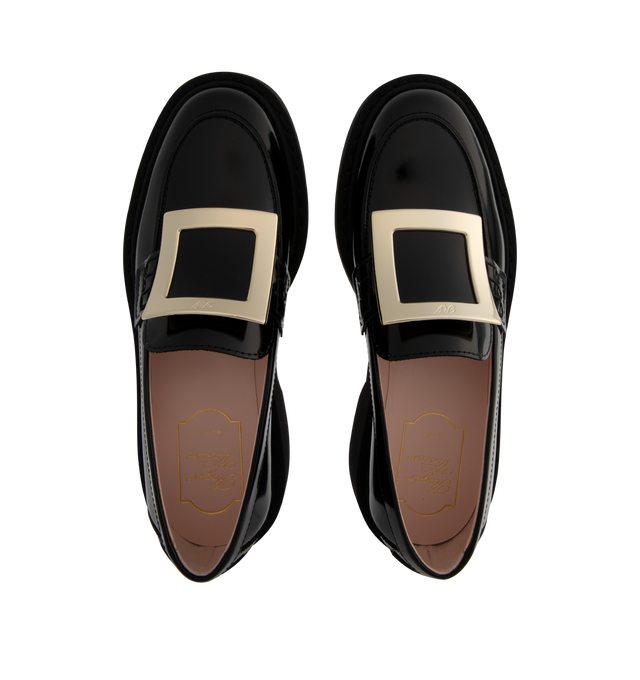 Image 4 of 4 - BLACK - Roger Vivier Viv Rangers High Metal Loafers are a slip on style wiht curved metal buckels and rubber outsoles. 100% leather.  