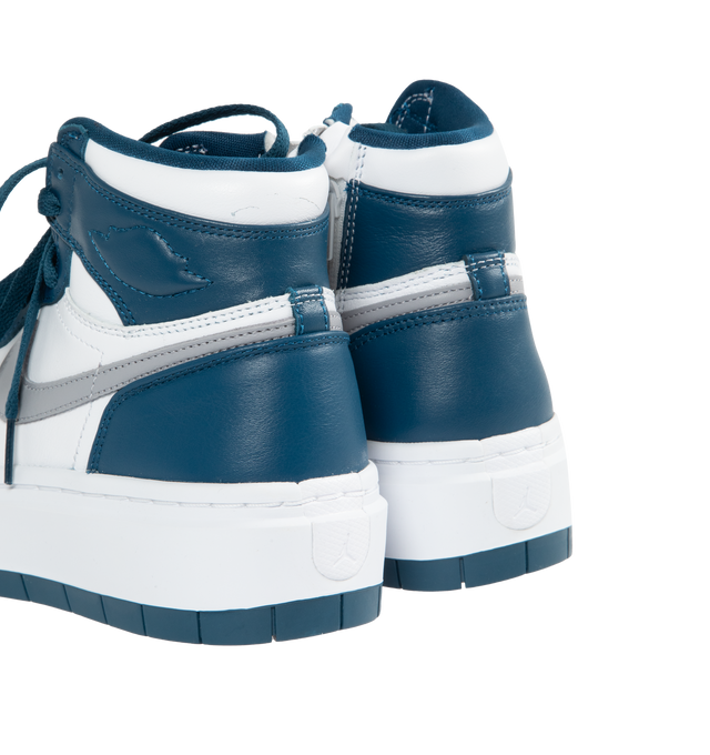 BLUE - JORDAN Air Jordan 1 Elevate High Top Sneaker featuring high-contrast colors, a side zip closure, platform sole infused with Zoom Air cushioning, removable insole, leather upper, textile lining and rubber sole.