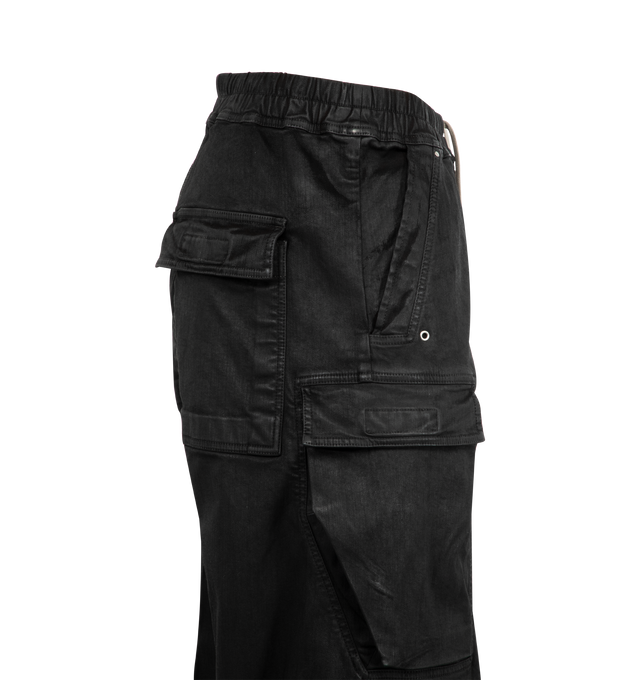 Image 3 of 3 - BLACK - DRKSHDW Bela double cargo pants with silvertone hardware featuring drawstring waistband, four-pocket styling, cargo pockets at outseams, full length, wide legs and exposed zip fly. 91% cotton, 6% elastomultiester, 3% rubber. Made in Italy. 