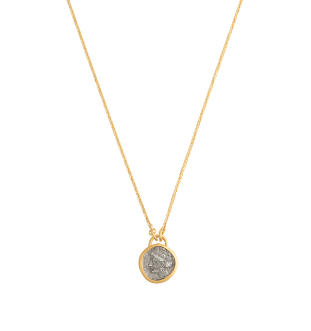 Image 1 of 1 - GOLD - Eli Halili Ancient Kilikia Coin Necklace is handcrafted in 22K gold and features an authentic ancient silver obol from Kilikia (Cilicia), dating to the 4th century BC. The obverse depicts the youthful head of Herakles wearing a lion skin and facing left, with an "X" in the left field, while the reverse features a female head, possibly representing Aphrodite. Suspended from a 17.5-inch 18K gold chain, this one-of-a-kind fine jewelry necklace combines ancient history with Eli Halili's  