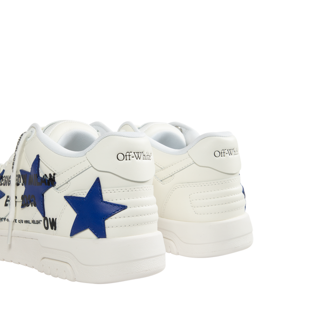 Image 3 of 5 - WHITE - Off-White Out of Office Animation Sneakers are a lace-up style with leather and polyester outers, a logo engraved shoelace tag, and rubber soles.   