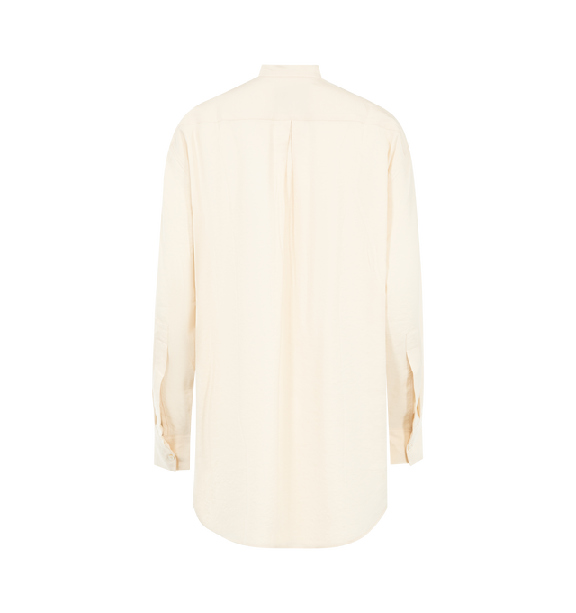 Image 2 of 3 - WHITE - STUDIO NICHOLSON Sheer Shirt featuring band collar, front button closure, curved hem, dropped shoulders, button cuffs and relaxed fit. Made in Portugal. 