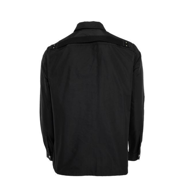 Image 2 of 3 - BLACK - RICK OWENS Fogpocket Overshirt featuring front snap closure, hidden placket, point collar, long sleeves, chest vertical welt pockets and curved hem. 100% cotton. Made in Italy. 