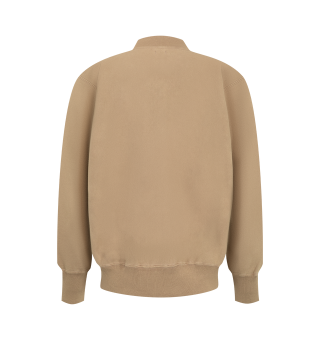 Image 2 of 2 - BROWN - A.Presse Men's Vintage Half Zip Rib Collar Sweatshirt is crafted from 100% cotton brushed-back fleece and features a vintage-inspired half-zip silhouette with a ribbed collar. Designed to faithfully reproduce original vintage sweatshirt details, it is cut with a cropped length, balanced volume, and sleeves that are neither overly wide nor restrictive. The seamless shoulder construction enhances comfort and ease of layering, while an Asahi zipper completes the design. Skilled hand-fini 