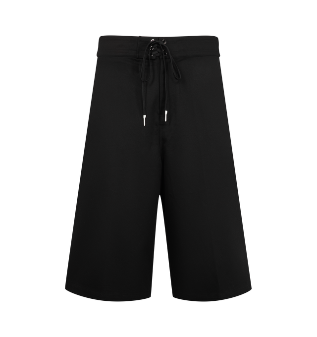 Image 1 of 3 - BLACK - Nahmias Men's Oversized Board Short is crafted from cotton and features an oversized wide-leg silhouette, a swim trunk-inspired waist closure, and a signature Nahmias tag at the back waistband. Designed in Los Angeles, this relaxed style combines casual tailoring with board short-inspired detailing. Main Material: 100% Cotton. Designed in Los Angeles. 