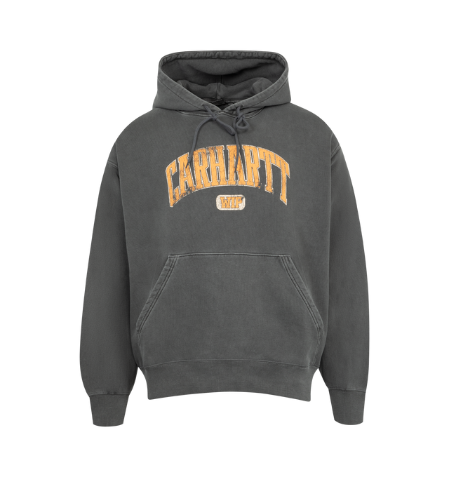 Image 1 of 2 - BLACK - CARHARTT WIP Library Hoodie featuring loose fit, drawstring hood, kangaroo pocket and printed graphic at chest. 100% cotton. 