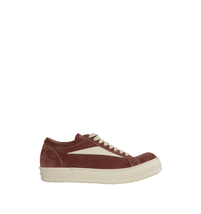 Image 1 of 5 - PINK - Rick Owens Vintage Sneaks in a below-ankle height crafted from nubuck and calf leather. Featuring a lace-up style with 8 eyelets, rubber toe caps and shark tooth sole. 100% cow leather upper with calf leather lining and rubber sole. 