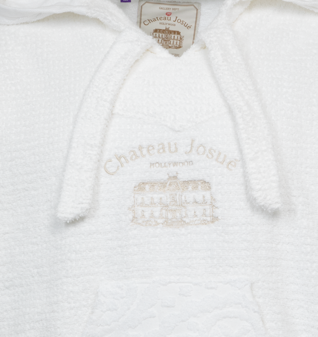Image 3 of 3 - WHITE - GALLERY DEPT. BEACH BAJA HOODIE is constructed of recycled towels. This hoodie features a a boxy silhouette and has the Chateau Josu logo mark stamp on the center. 100% Recycled Towels. 