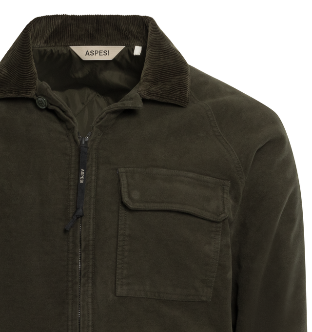 Image 3 of 3 - GREEN - ASPESI GIUBBOTTO MICKY is made of heavy fustian cotton and nylon lining. Features ultra-lightweight compact Thermore wadding, three front pockets and a zip closure. This jacket is a regular fit. 
