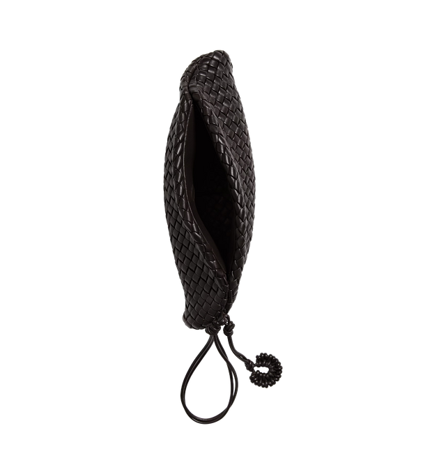 Image 4 of 4 - BROWN - BOTTEGA VENETA Small Onda Clutch featuring organic, shell-inspired silhouette in padded Intreccio nappa leather, detachable leather charm and tubular wristlet and single compartment. Unlined. Lambskin. 5.9" x 15.7" x 5.9". Made in Italy. 