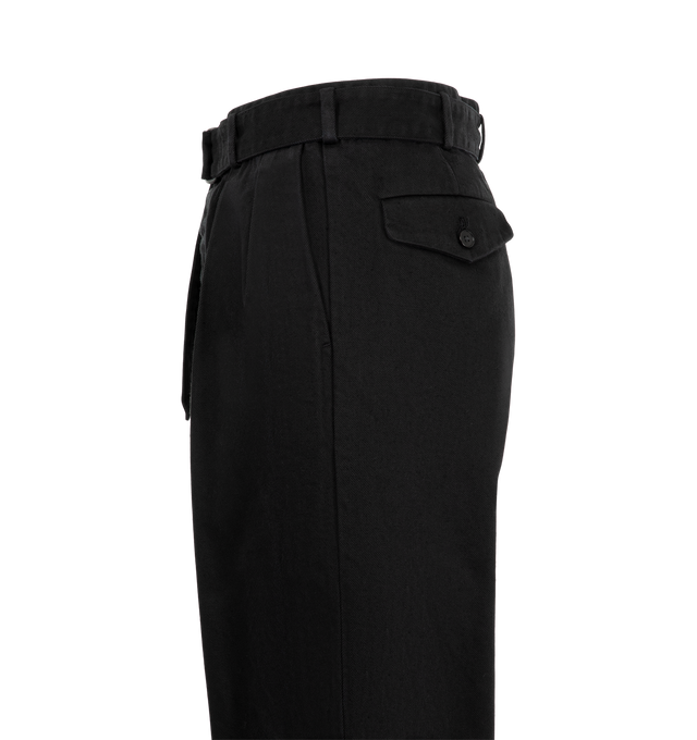 Image 3 of 3 - BLACK - Kaptain Sunshine Men's Dyed Denim Riviera Pants are crafted from the brand's signature 13.5 oz cotton denim, treated through a mercerization process and finished with garment dyeing for enhanced depth of color and character. Designed with a relaxed-fitting silhouette, these trousers feature a self-belted waist, two front pleats, a button-fly closure, and flap welt pockets at the back. Main Material: 100% Cotton. Fit: Relaxed. Made in Japan. 