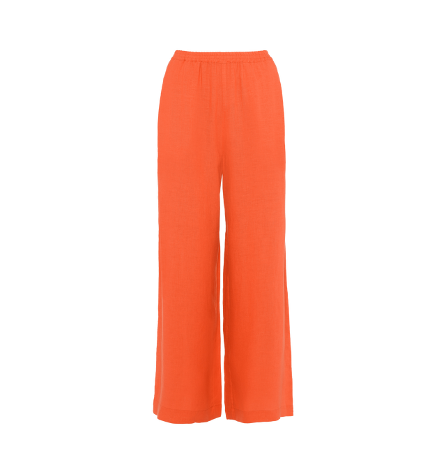 Image 1 of 5 - ORANGE - ERES Select Wide Pants featuring two patch pockets at the front and back, wide hems at the bottom and elastic at the waist. 100% Linen. Made in Bulgaria. 
