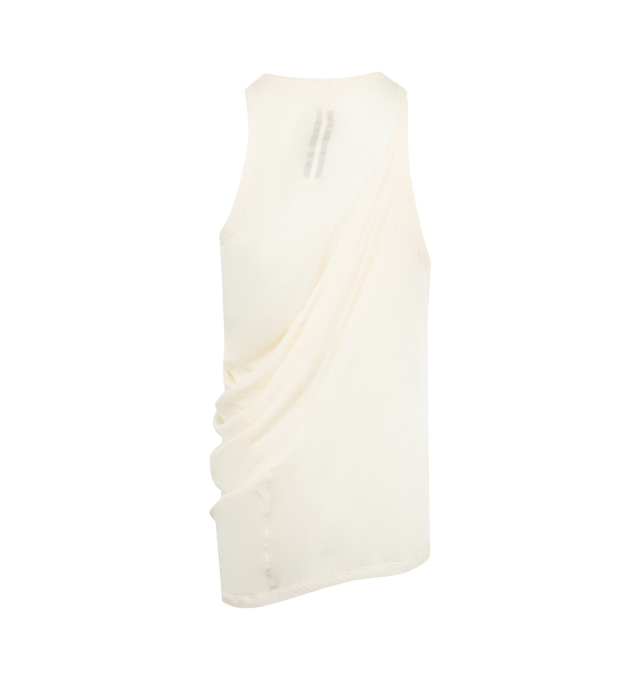 Image 2 of 2 - WHITE - Rick Owens Anthem Tank Top featuring organic cotton jersey tank top, semi-sheer and lightweight, scoop neck, draping at front, asymmetric hem and central seam at back. 100% organic cotton. Made in Italy. 