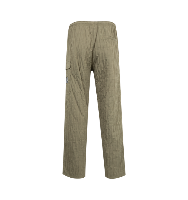 Image 2 of 3 - GREEN - PLEASURES Rescue Pleated Cargo Pants featuring elastic waist, drawstring, two side pockets, one back welt pocket and flap cargo pocket on leg.  