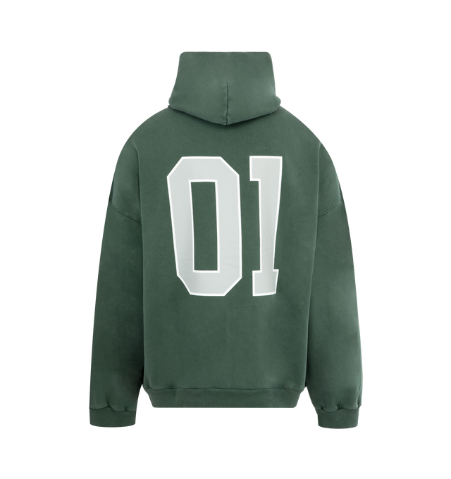 Image 2 of 2 - GREEN - BALENCIAGA Basketball Hoodie Large Fit featuring dry fleece, hood without drawstring, dropped shoulders, 1 kangaroo pocket on front, gathered at cuffs and waistline and Basketball artworks embroidered at front and back. 100% cotton. Made in Portugal. 