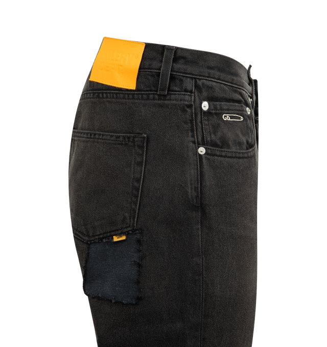 Image 3 of 3 - BLACK - GALLERY DEPT. OG LA Flare Jean featuring slim fit with a classic flare, 5-pocket design, GD custom hardware, reinforced rips and darning, leaving no two pairs the same, debossed tan leather GALLERY DEPT. jacron on the back waistband, hand-painted by our in-house artisans at our Los Angeles maison and released raw hem. 100% cotton. Made in USA. 